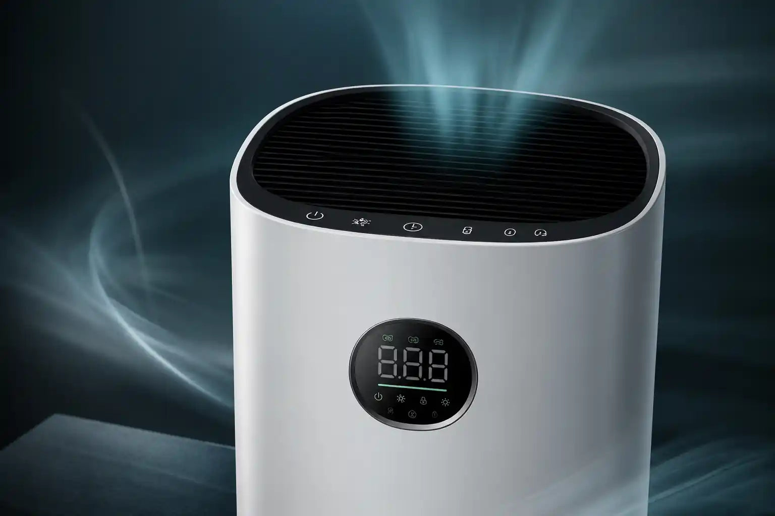 BIOGUARD air purifier with digital display on a dark background
